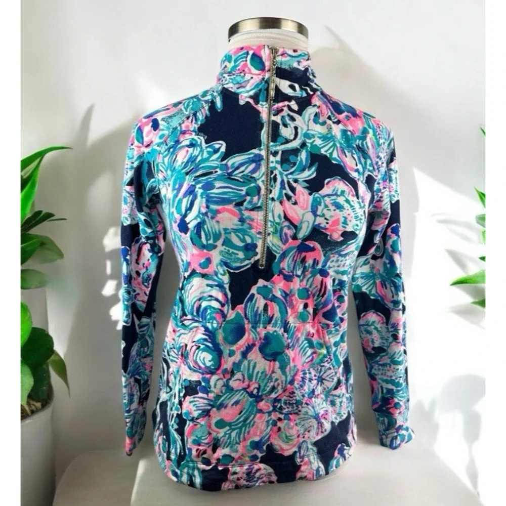 Lilly Pulitzer Skipper Popover UPF Quarter Zip Long Sleeve Printed Jacket Small - Picture 1 of 14